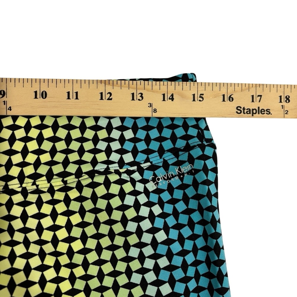 Calvin Klein Performance Leggings Womens XL Green Blue Geometric Crop Quick Dry - Picture 3 of 6
